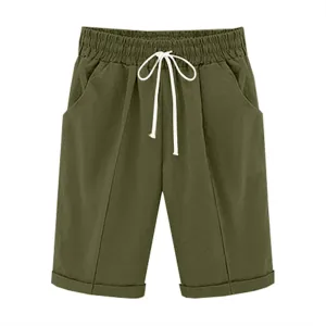 Straight Leg Shorts for Women Cotton Linen Drawstring Elastic Waist Short Pants Casual Leisure Comfy Bermuda Shorts