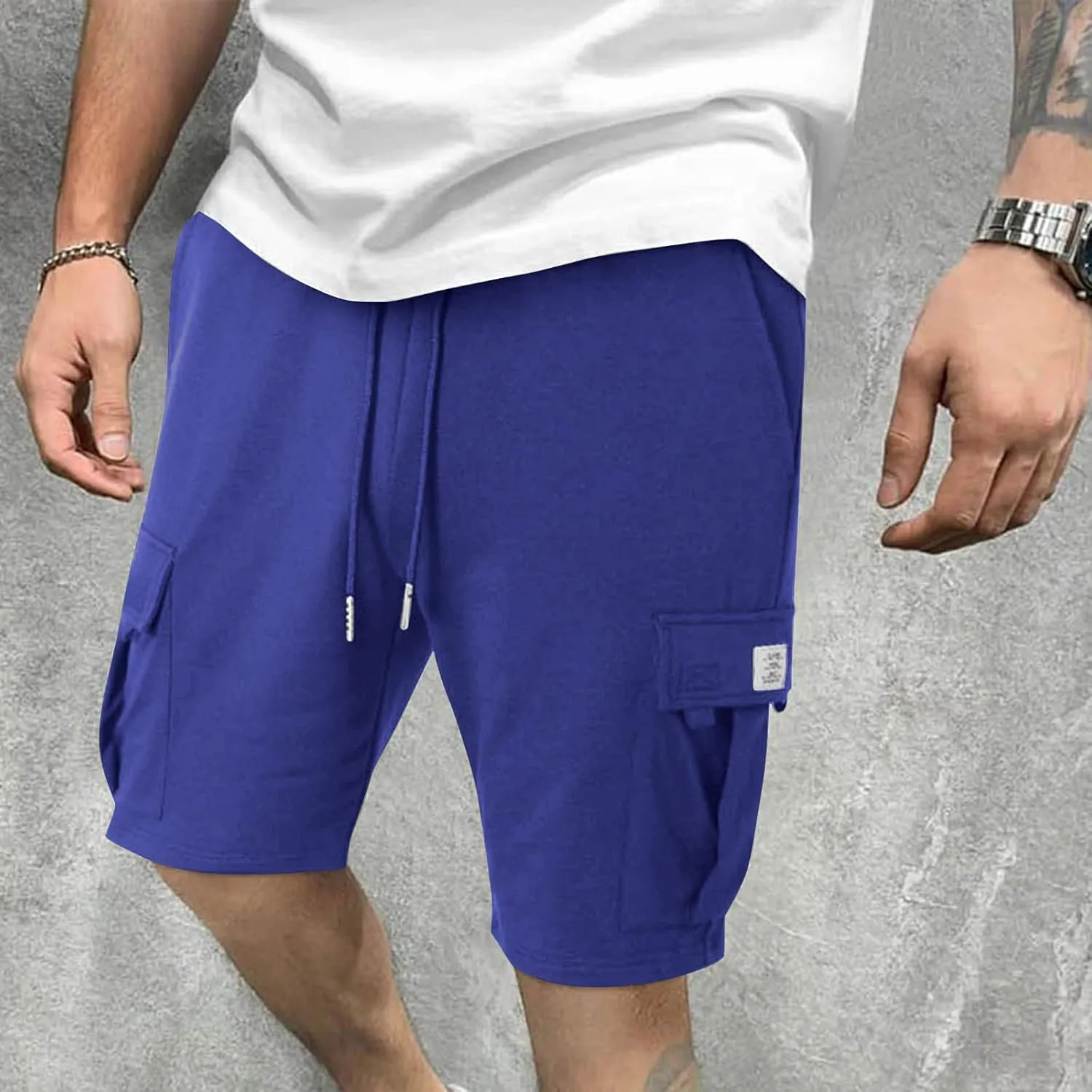Sweat Cargo Shorts for Men Summer Casual Knee Length Work Bermuda Jogger Shorts Stretch Waist Workout Short Pants