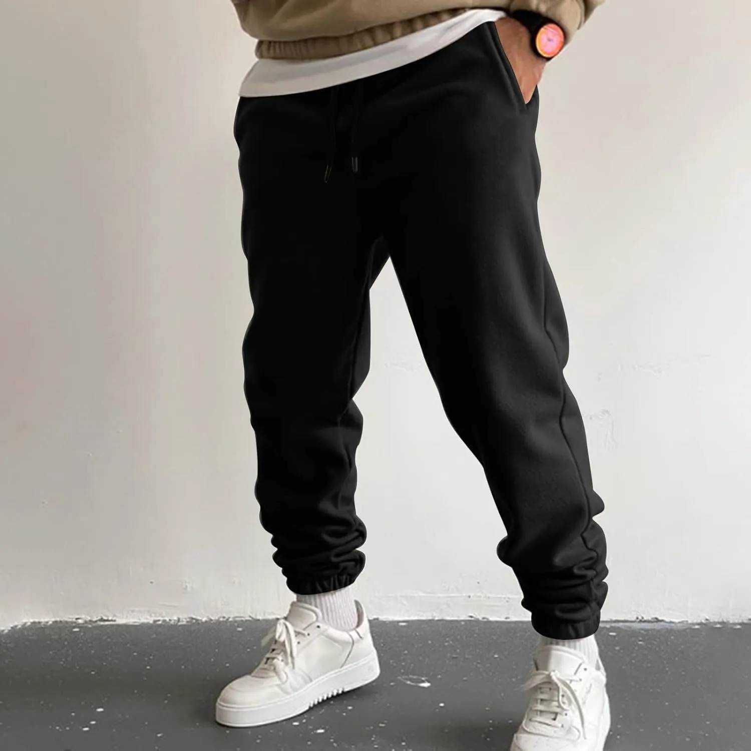 Sweatpants for Men High Street Fashion Leisure Loose Sports Running Solid Color Lace Up Elastic Waist Joggers