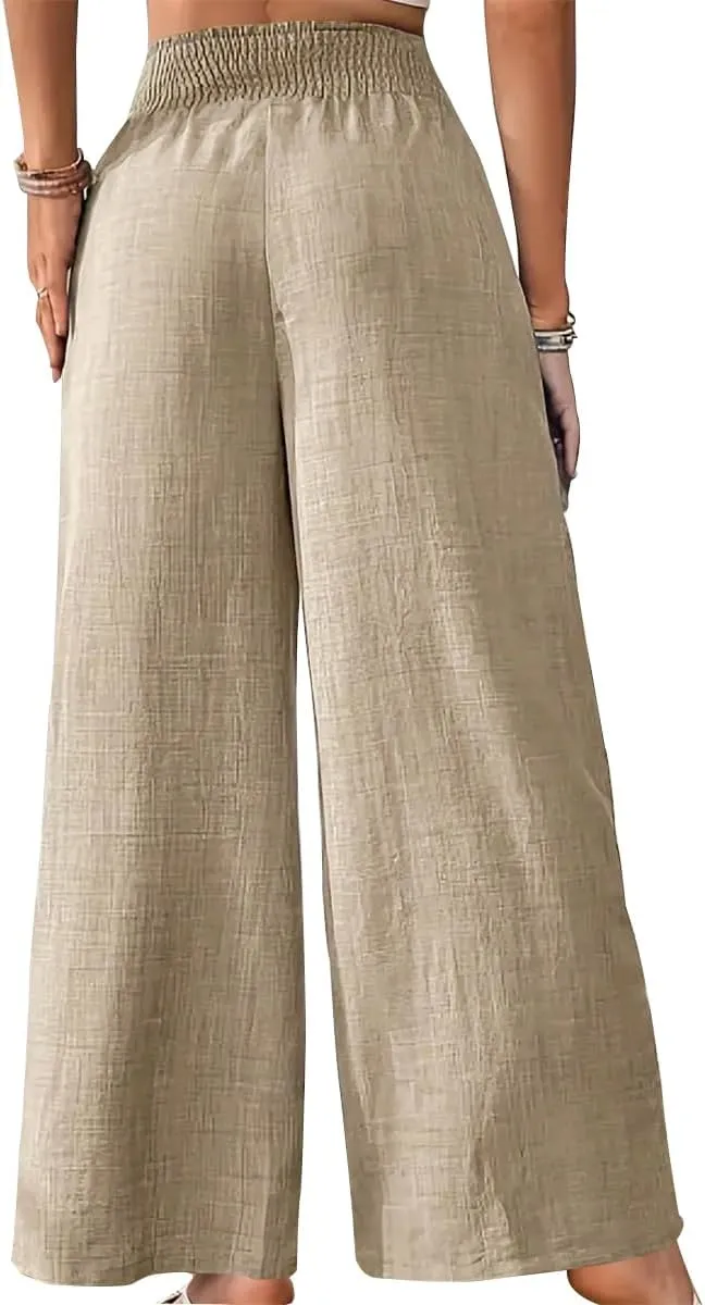 TOPSRANI Women Casual Palazzo Pants Boho Wide Leg Trousers High Elastic Waist Summer Loose Lounge Beach Travel Vacation