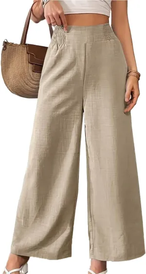 TOPSRANI Women Casual Palazzo Pants Boho Wide Leg Trousers High Elastic Waist Summer Loose Lounge Beach Travel Vacation