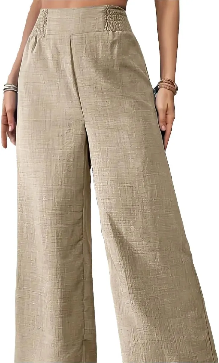 TOPSRANI Women Casual Palazzo Pants Boho Wide Leg Trousers High Elastic Waist Summer Loose Lounge Beach Travel Vacation