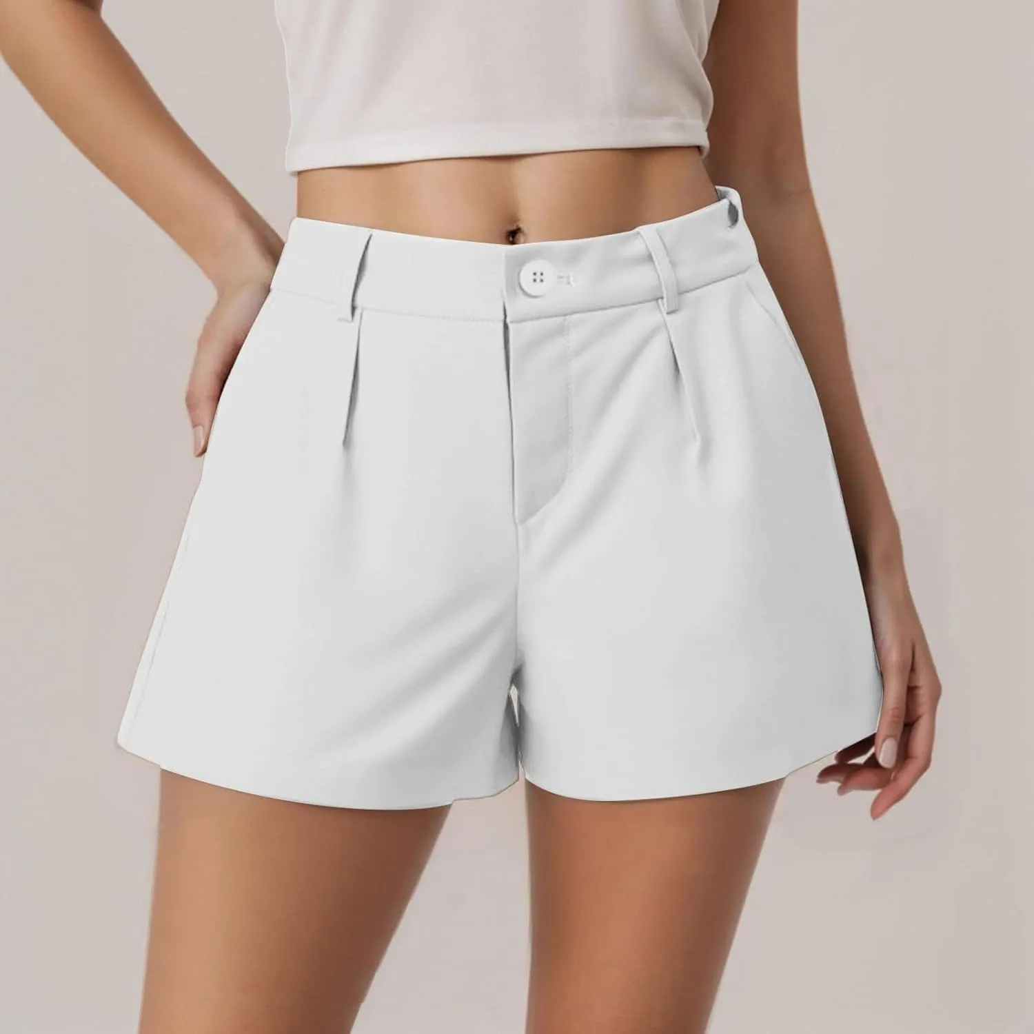 Trouser Shorts for Women Dressy Casual Formal Work Pleated Shorts High Waisted Comfy Trendy Ladies Short Pants
