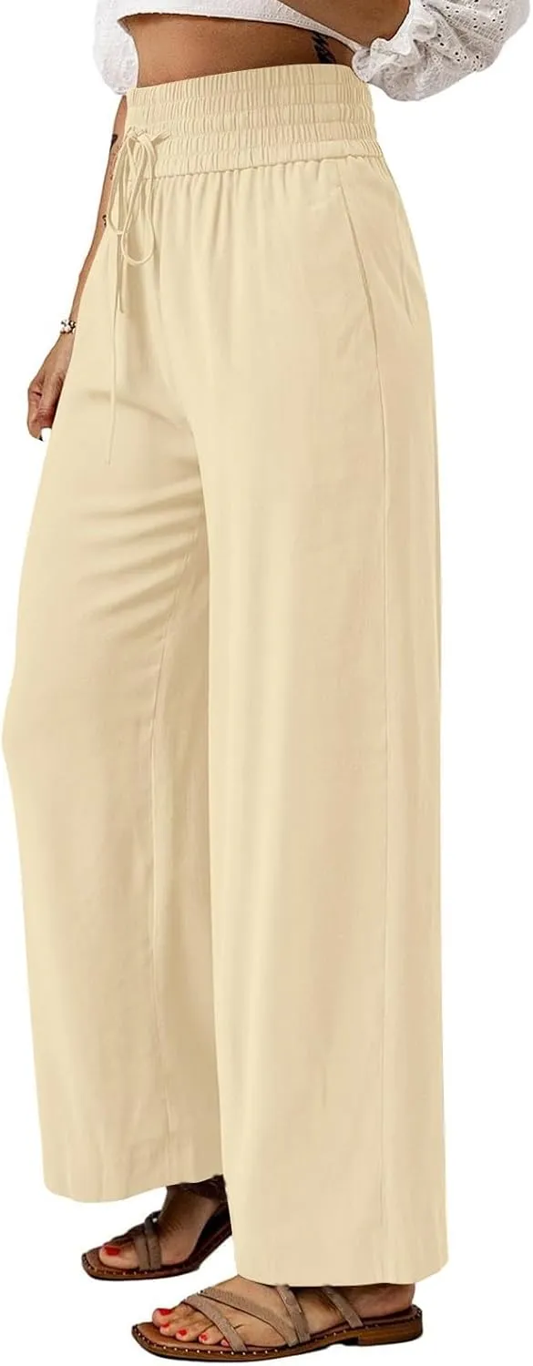 Womens Business Pants Fashion Dressy Wide Leg Work Pant Drawstring High Waisted Solid Color Loose Casual Trousers
