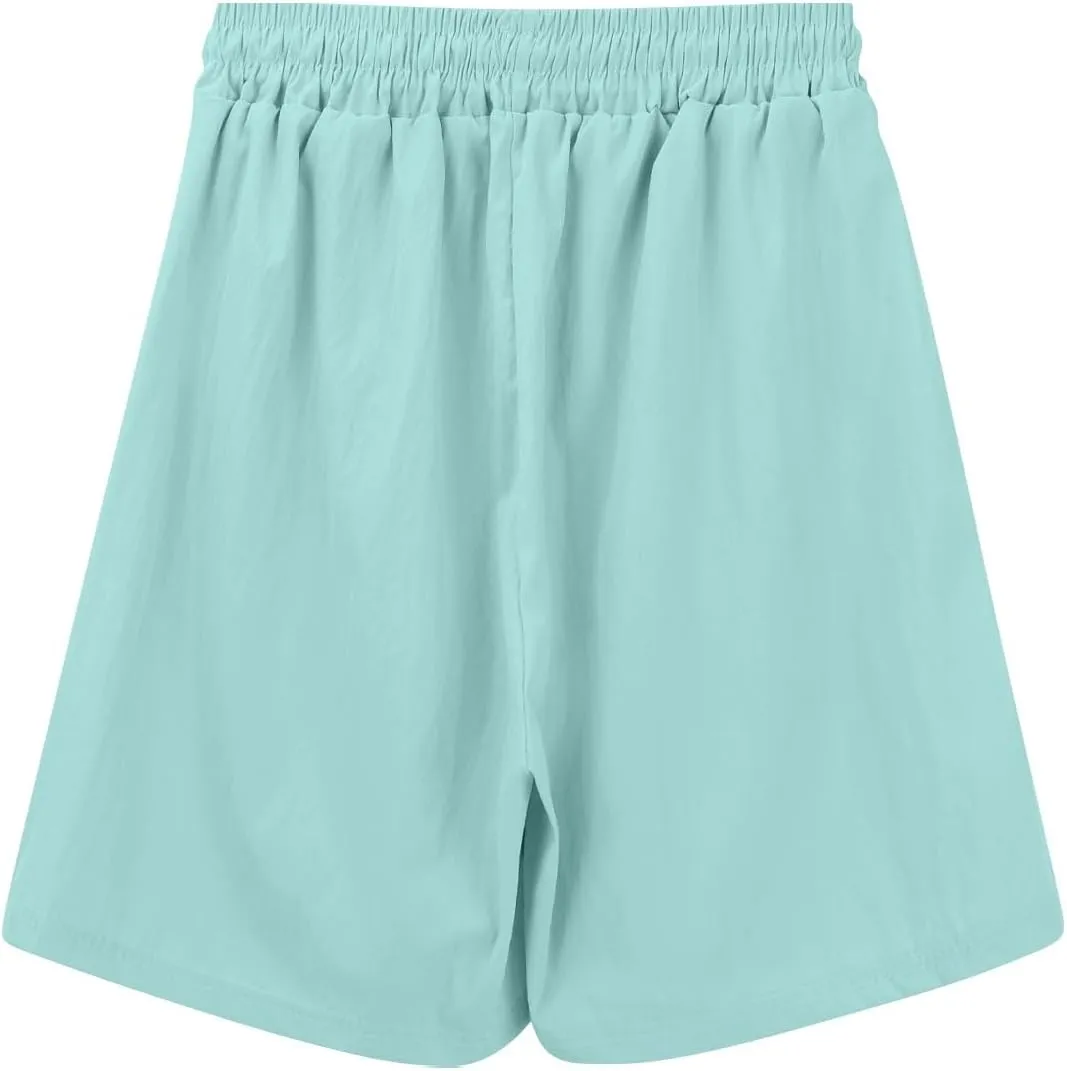 Womens Casual Short Elastic Drawstring Waist Wide Leg Trousers Loose Fit Summer Cozy Lounge Plus Size Shorts for Women