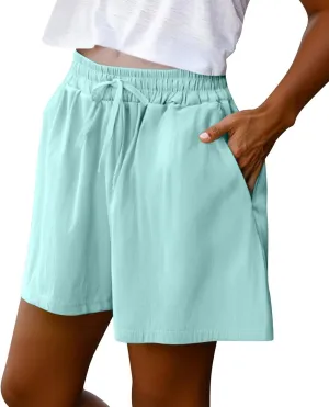 Womens Casual Short Elastic Drawstring Waist Wide Leg Trousers Loose Fit Summer Cozy Lounge Plus Size Shorts for Women