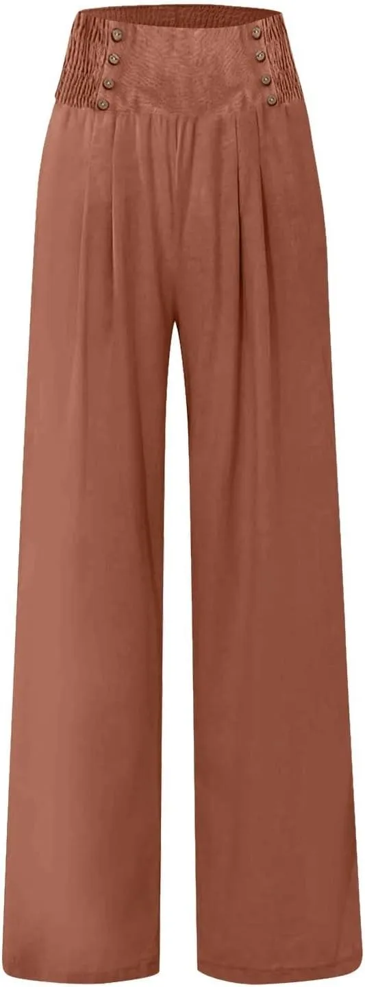 Women's Elastic High Waisted Palazzo Pants Casual Wide Leg Long Lounge Trousers with Pocket 2025, S-3XL