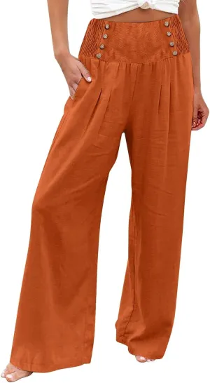 Women's Elastic High Waisted Palazzo Pants Casual Wide Leg Long Lounge Trousers with Pocket 2025, S-3XL