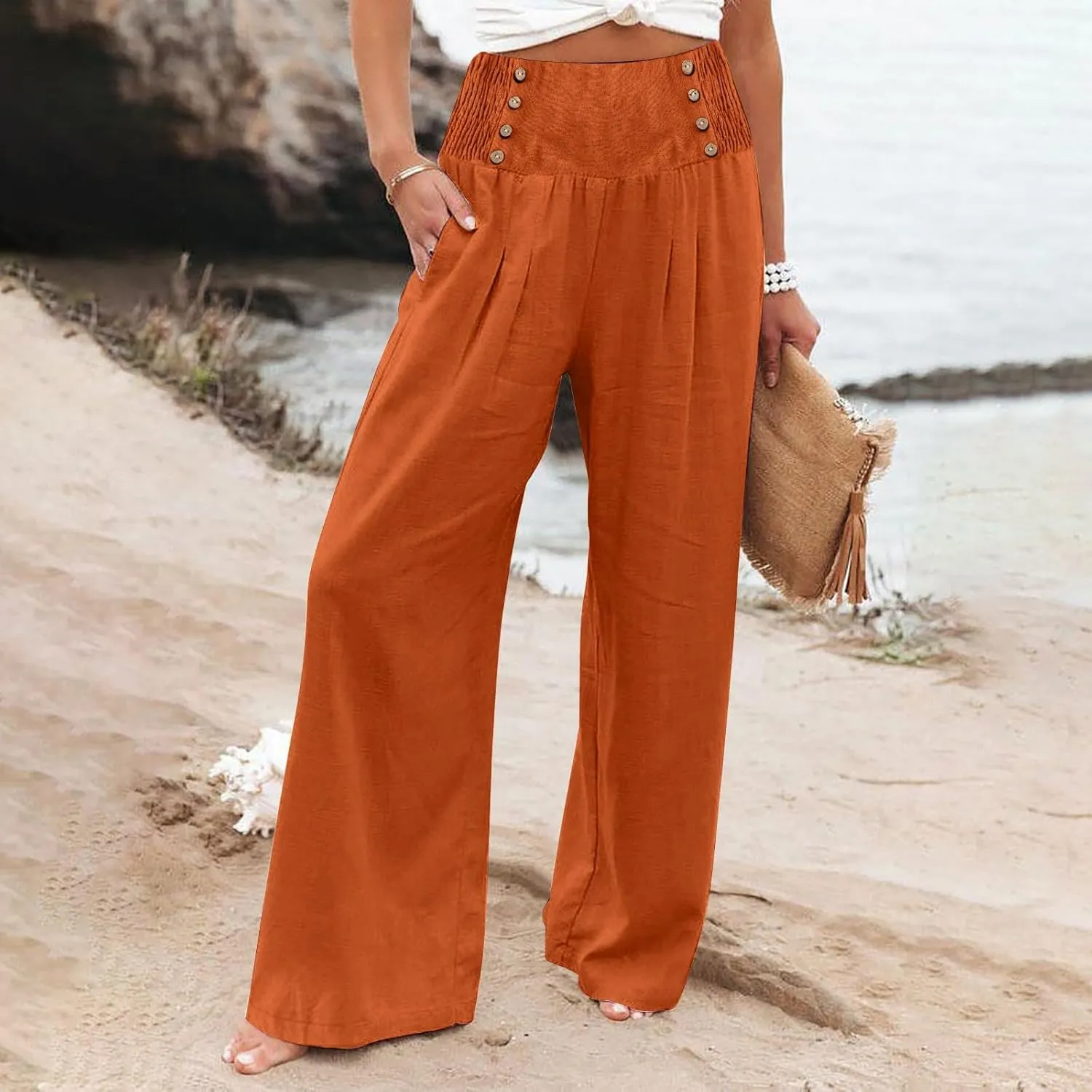 Women's Elastic High Waisted Palazzo Pants Casual Wide Leg Long Lounge Trousers with Pocket 2025, S-3XL