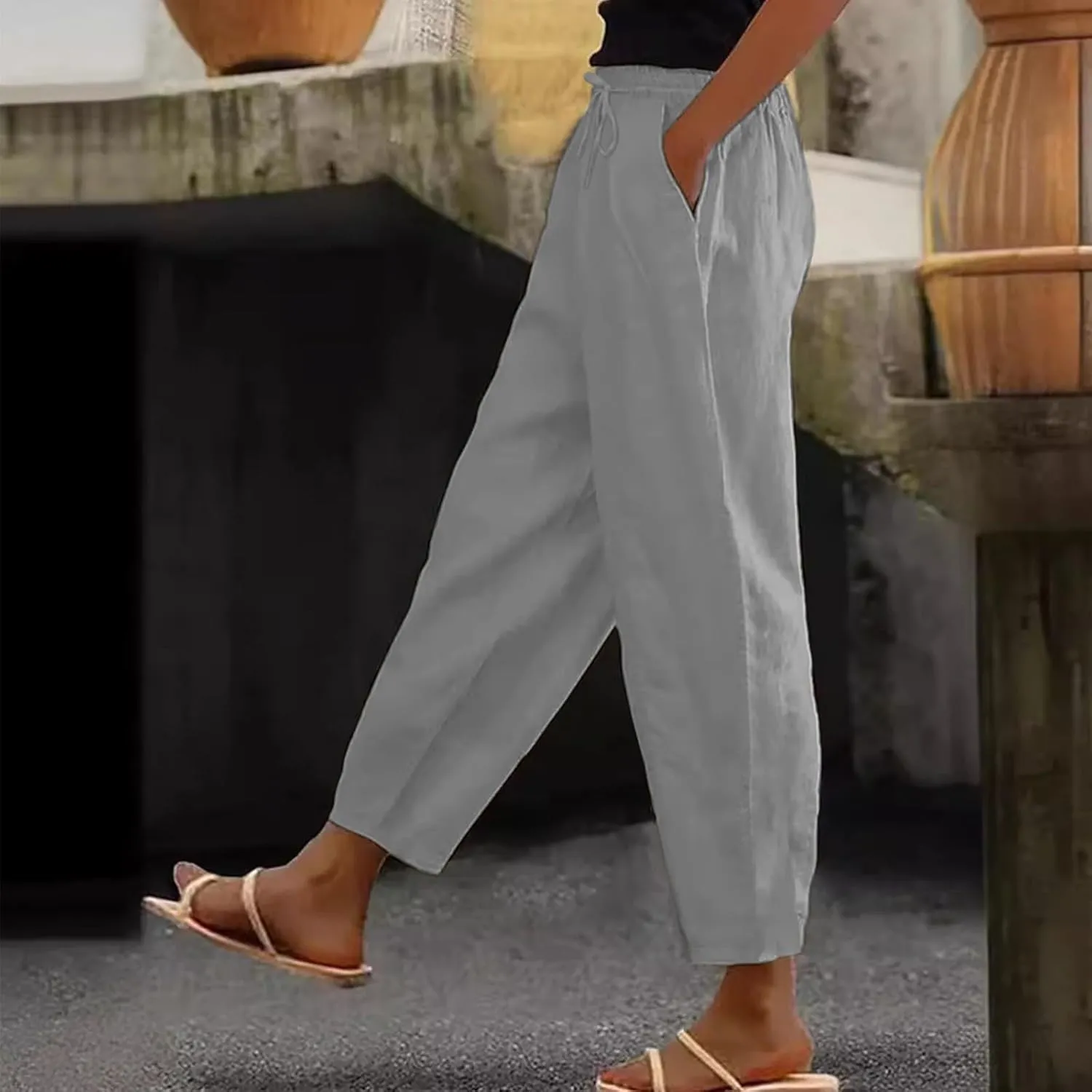 Women's Elastic Waisted Palazzo Pants Tapered Wide Leg Lounge Loose Trousers with Pocket 2025, S-5XL