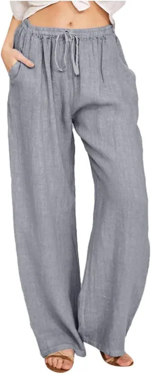 Women's High Waisted Palazzo Pants Belted Wide Leg Loose Long Trousers with Pockets, S-3XL