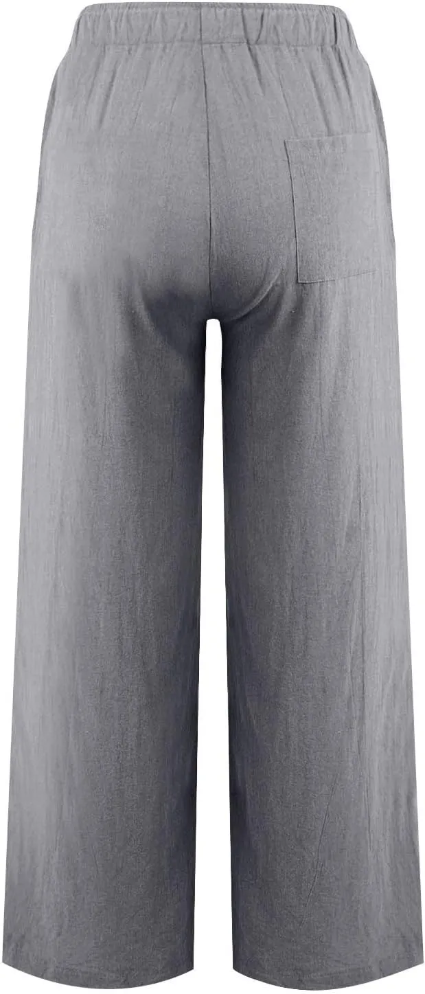 Women's High Waisted Palazzo Pants Belted Wide Leg Loose Long Trousers with Pockets, S-3XL