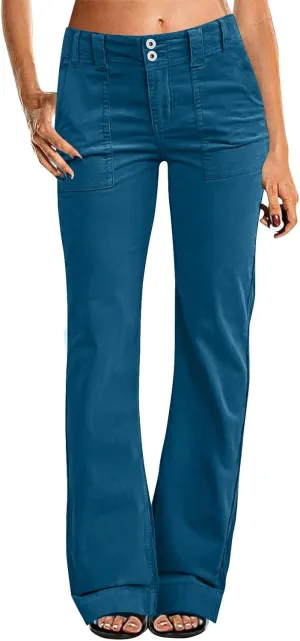 Womens Jeans Mid Rise Wide Leg Bell Bottom Flare Jean Stretchy Skinny Trendy Bootcut Demin Pants with Pockets