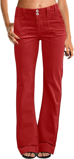 Womens Jeans Mid Rise Wide Leg Bell Bottom Flare Jean Stretchy Skinny Trendy Bootcut Demin Pants with Pockets