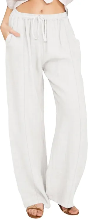 Womens Linen Pants with Pockets Casual Loose Elastic Waist Vacation Palazzo Linen Capri Women