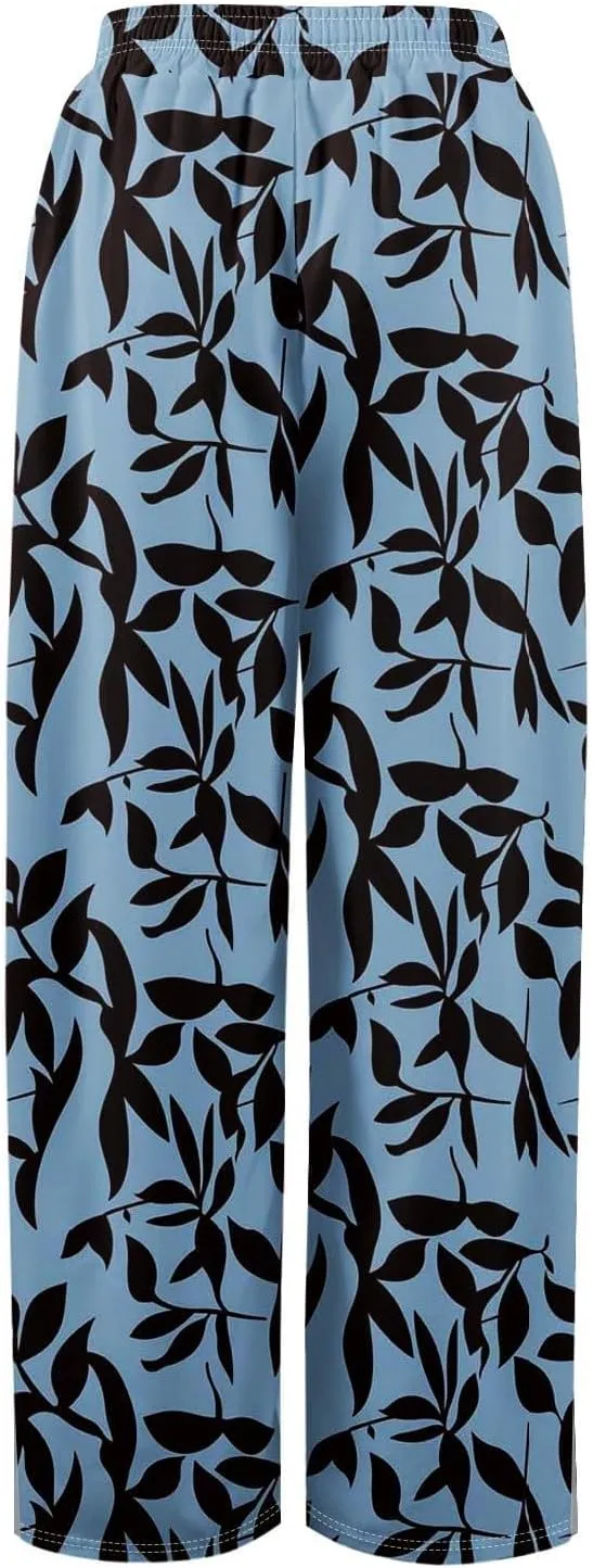 Womens Palazzo Pants Summer Boho Wide Leg Trousers Petite Casual High Waist Flowy Pant 2025 Beach Vacation Outfits