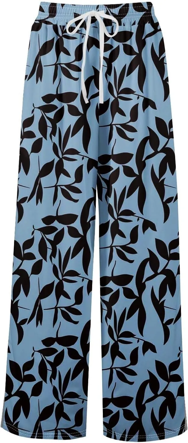 Womens Palazzo Pants Summer Boho Wide Leg Trousers Petite Casual High Waist Flowy Pant 2025 Beach Vacation Outfits