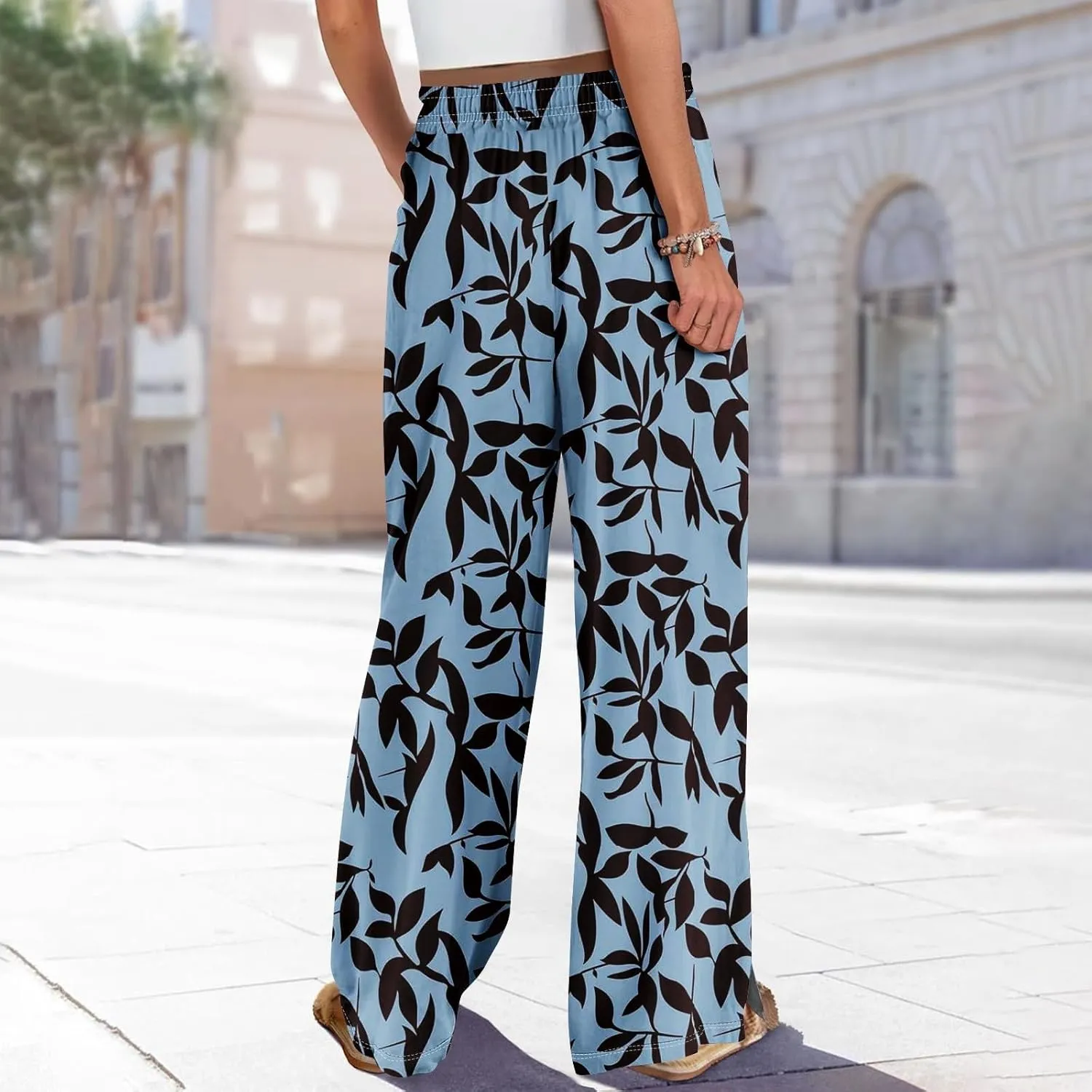 Womens Palazzo Pants Summer Boho Wide Leg Trousers Petite Casual High Waist Flowy Pant 2025 Beach Vacation Outfits