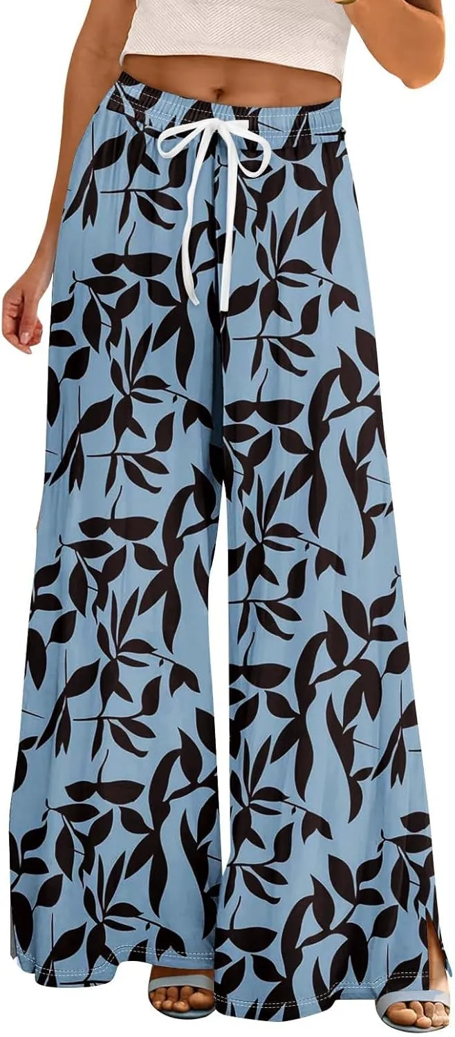 Womens Palazzo Pants Summer Boho Wide Leg Trousers Petite Casual High Waist Flowy Pant 2025 Beach Vacation Outfits
