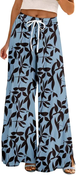 Womens Palazzo Pants Summer Boho Wide Leg Trousers Petite Casual High Waist Flowy Pant 2025 Beach Vacation Outfits