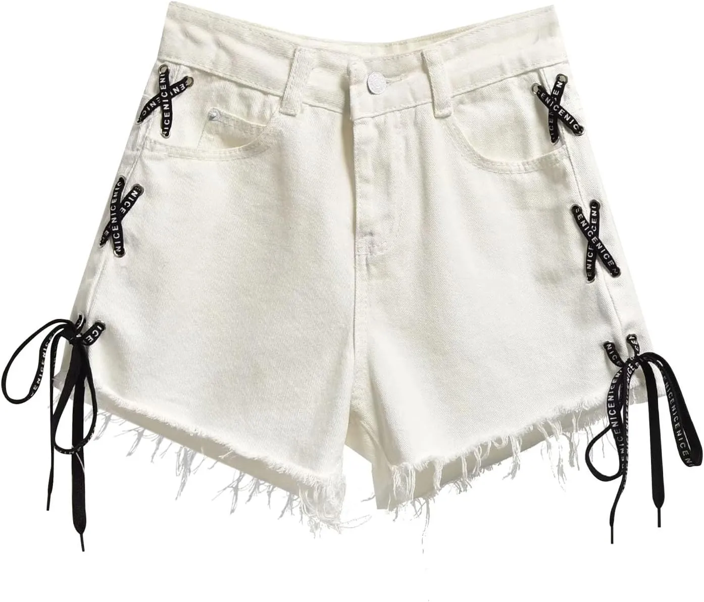 Women's Raw Hem Jeans Shorts Refined Raw Edge Chic Big Hem High Waisted Loose Fit Shorts with Pockets Outside Walking
