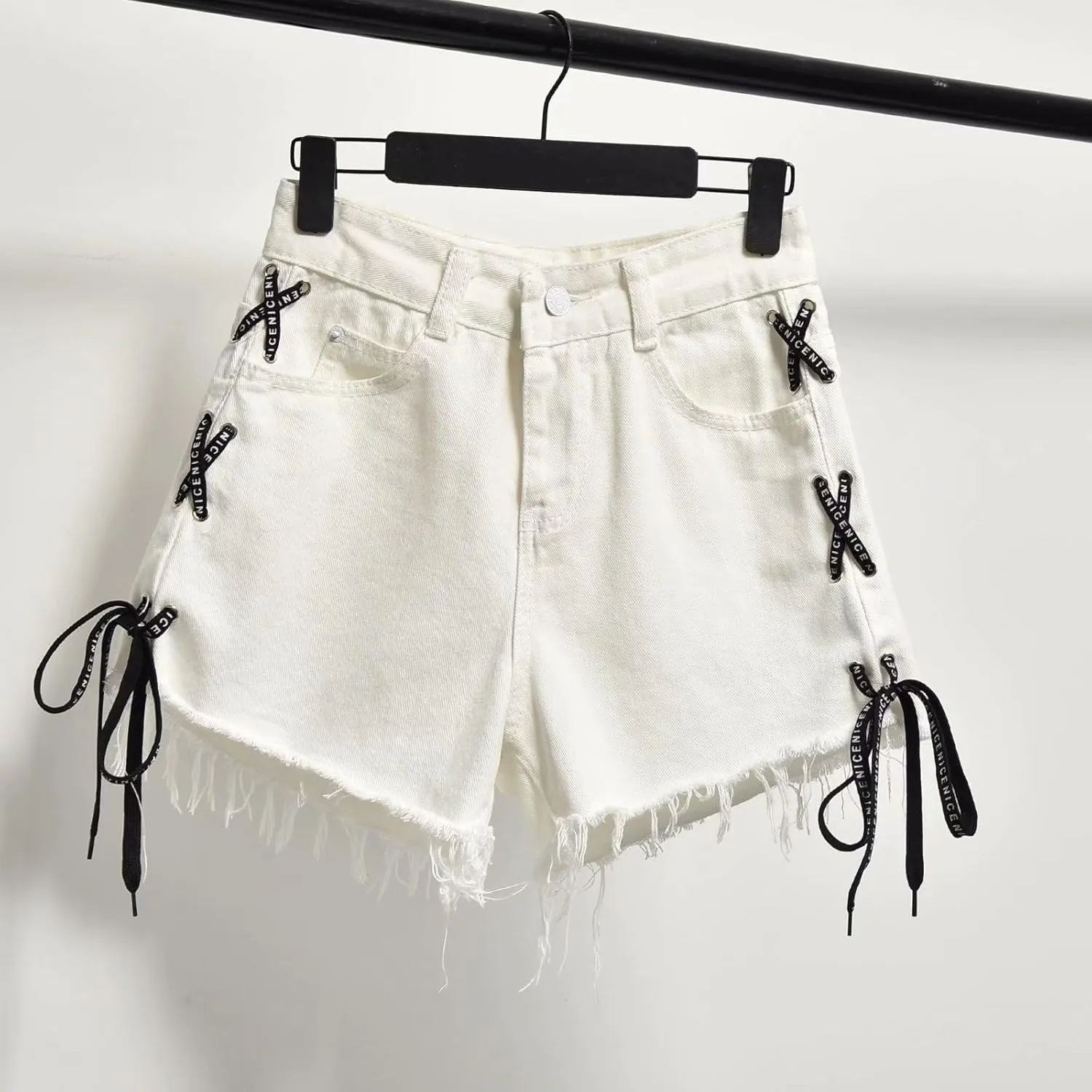 Women's Raw Hem Jeans Shorts Refined Raw Edge Chic Big Hem High Waisted Loose Fit Shorts with Pockets Outside Walking