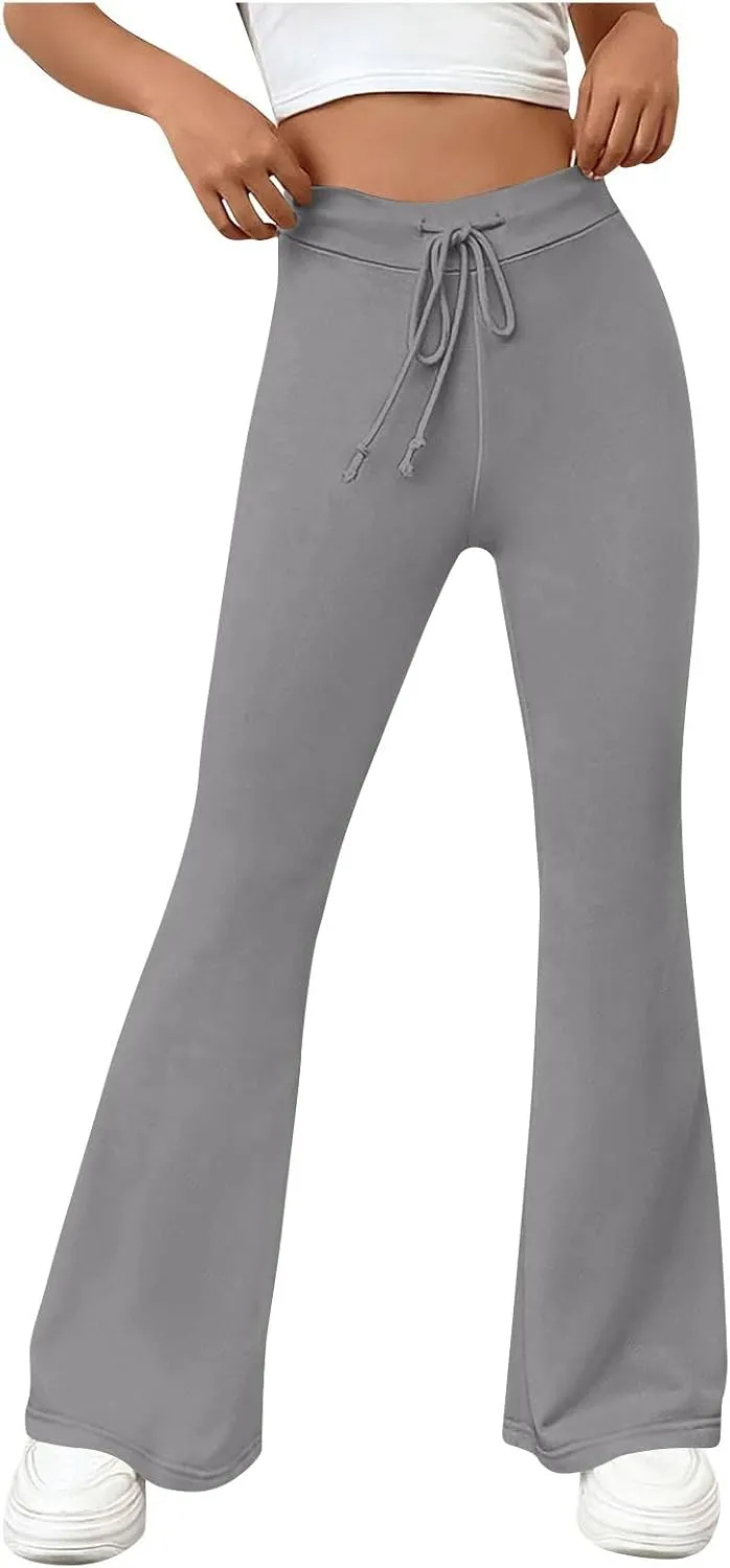 Women's Yoga Pants High Waisted Flare Pants Bell Bottom Leggings Drawstring Lounge Pants Comfy Casual Pants Gym Pants