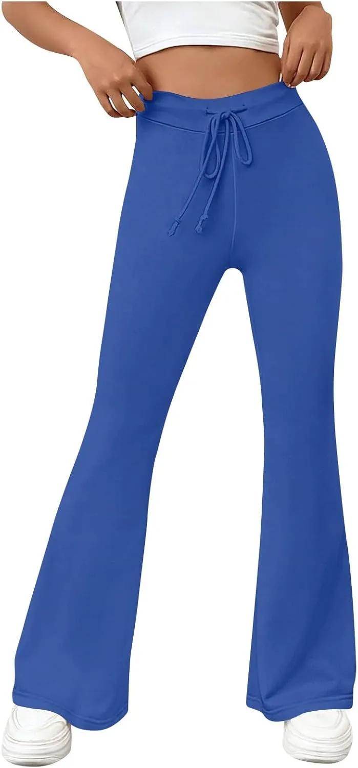 Women's Yoga Pants High Waisted Flare Pants Bell Bottom Leggings Drawstring Lounge Pants Comfy Casual Pants Gym Pants