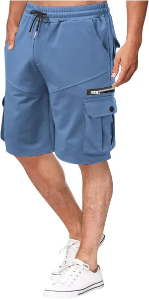 Ymosrh Men's Casual Summer Shorts Elastic Waist Cargo Shorts with Zipper Pocket Stretch Lightweight Work Short Pants, M-4XL
