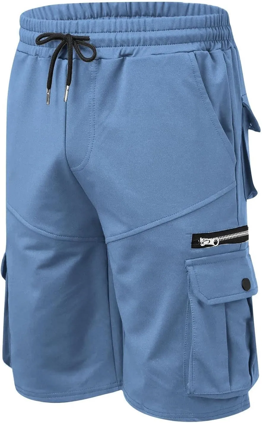 Ymosrh Men's Casual Summer Shorts Elastic Waist Cargo Shorts with Zipper Pocket Stretch Lightweight Work Short Pants, M-4XL