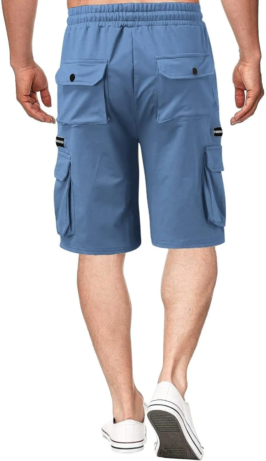 Ymosrh Men's Casual Summer Shorts Elastic Waist Cargo Shorts with Zipper Pocket Stretch Lightweight Work Short Pants, M-4XL